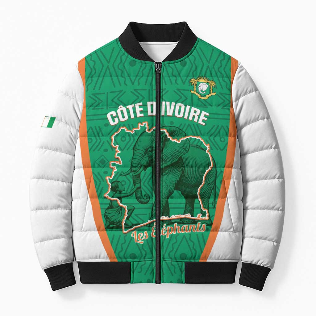 Custom Ivory Coast Football Bomber Puffer Jacket 2026 Cote d'Ivoire Les Elephants Green Version - Wonder Print Shop