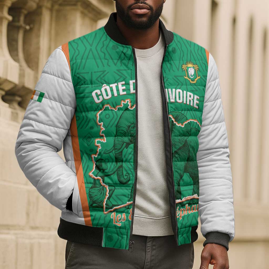 Custom Ivory Coast Football Bomber Puffer Jacket 2026 Cote d'Ivoire Les Elephants Green Version - Wonder Print Shop