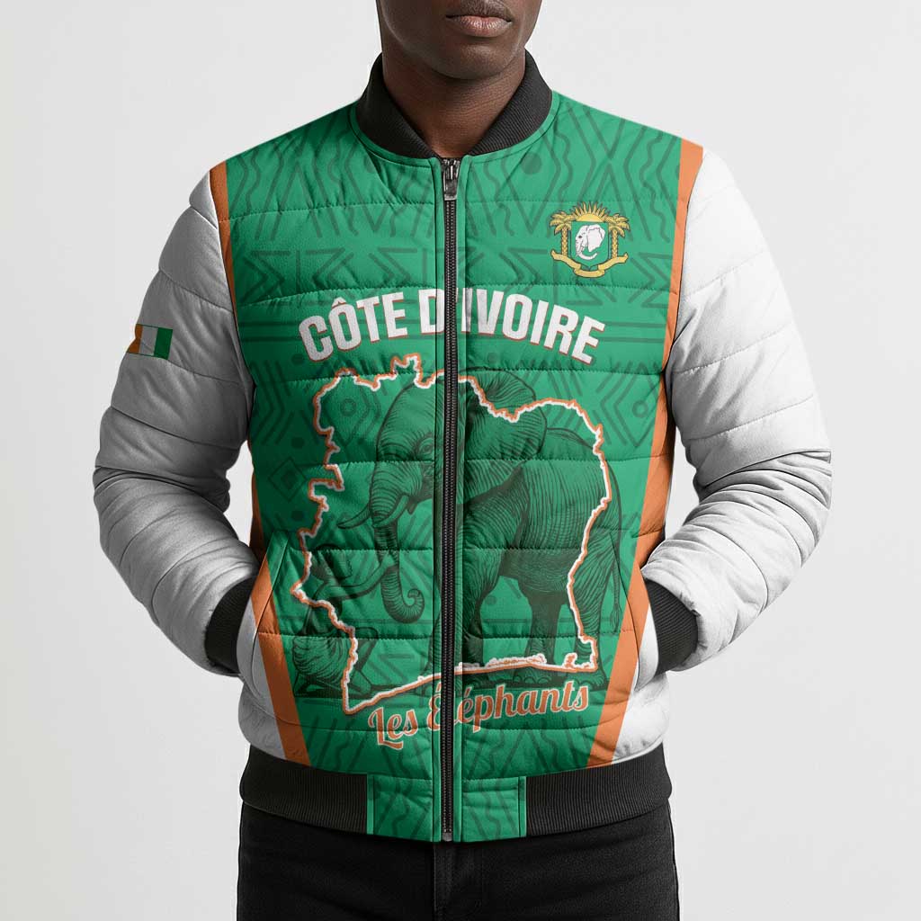 Custom Ivory Coast Football Bomber Puffer Jacket 2026 Cote d'Ivoire Les Elephants Green Version - Wonder Print Shop