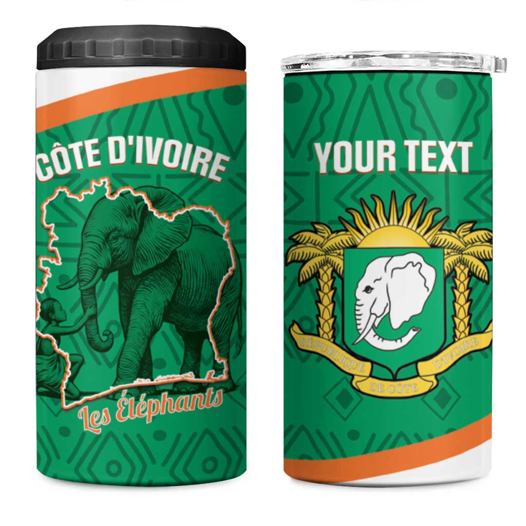 Custom Ivory Coast Football 4 in 1 Can Cooler Tumbler 2026 Cote d'Ivoire Les Elephants Green Version - Wonder Print Shop