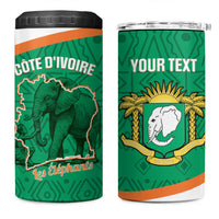 Custom Ivory Coast Football 4 in 1 Can Cooler Tumbler 2026 Cote d'Ivoire Les Elephants Green Version - Wonder Print Shop