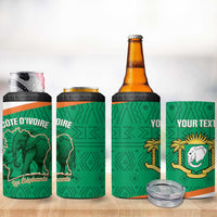 Custom Ivory Coast Football 4 in 1 Can Cooler Tumbler 2026 Cote d'Ivoire Les Elephants Green Version - Wonder Print Shop