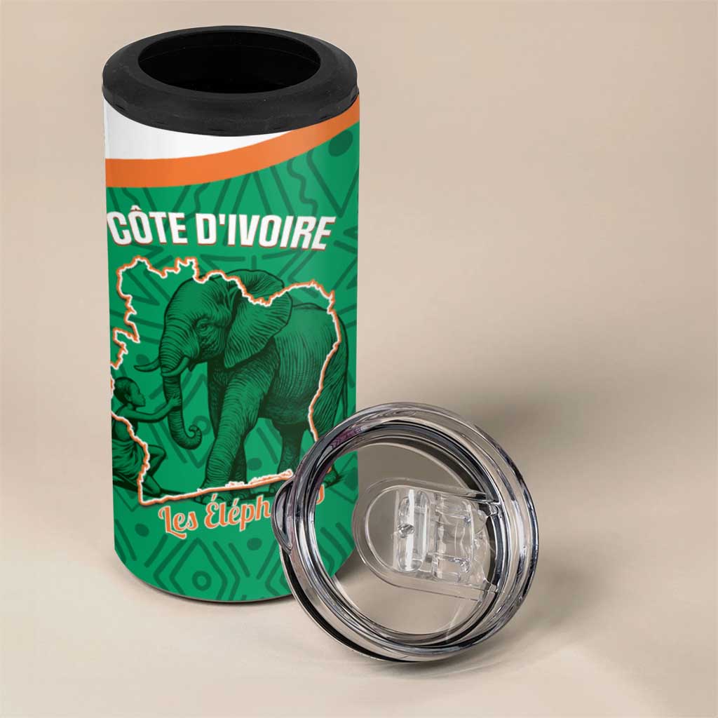 Custom Ivory Coast Football 4 in 1 Can Cooler Tumbler 2026 Cote d'Ivoire Les Elephants Green Version - Wonder Print Shop