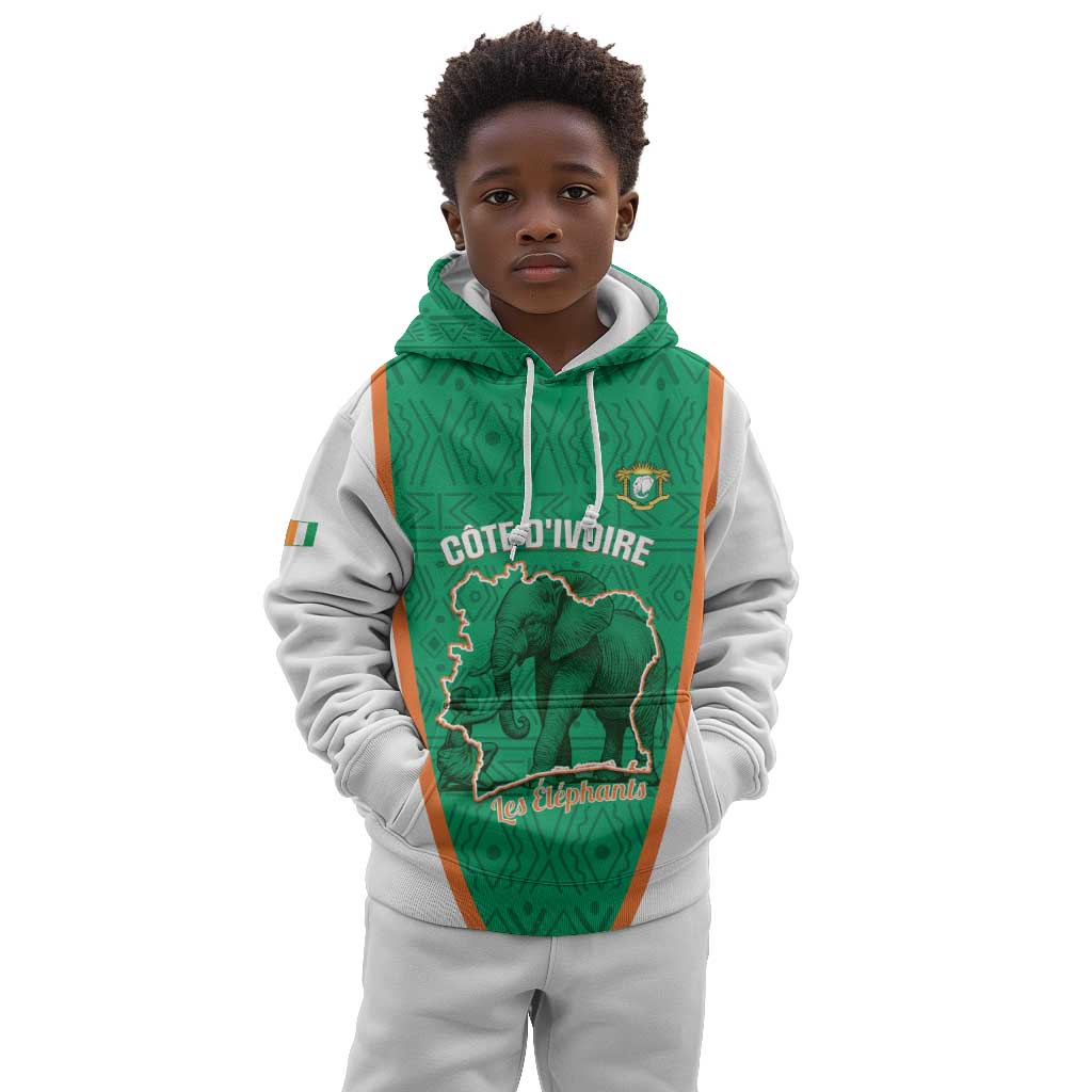 Custom Ivory Coast Football Kid Hoodie 2026 Cote d'Ivoire Les Elephants Green Version - Wonder Print Shop