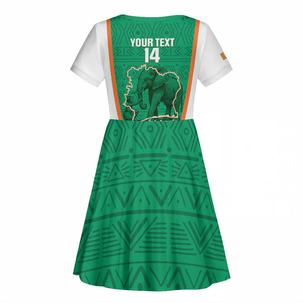 Custom Ivory Coast Football Kid Short Sleeve Dress 2026 Cote d'Ivoire Les Elephants Green Version LT14