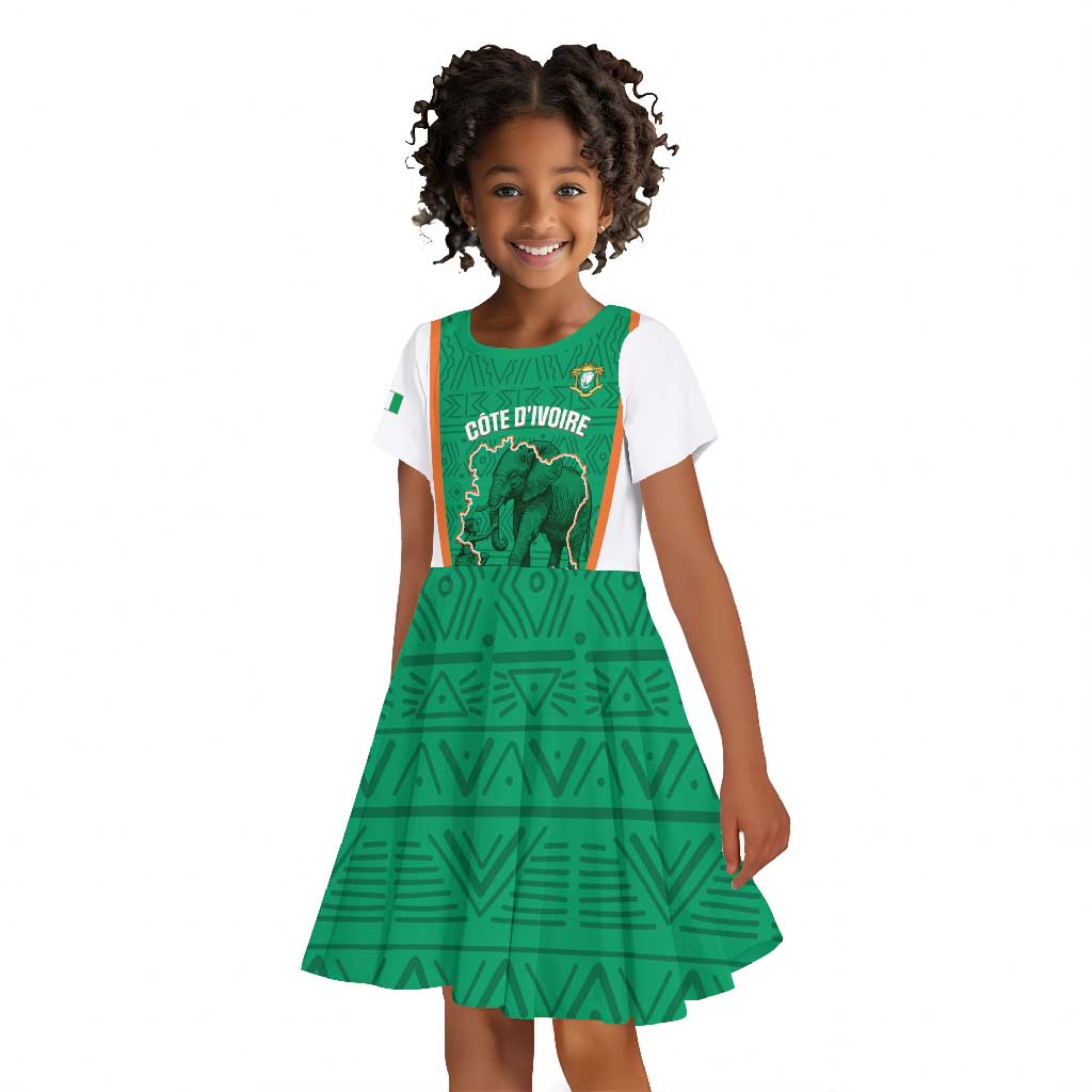 Custom Ivory Coast Football Kid Short Sleeve Dress 2026 Cote d'Ivoire Les Elephants Green Version LT14