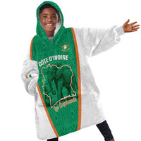 Custom Ivory Coast Football Kid Wearable Blanket Hoodie 2026 Cote d'Ivoire Les Elephants Green Version - Wonder Print Shop