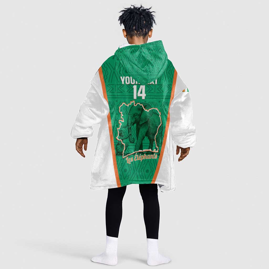 Custom Ivory Coast Football Kid Wearable Blanket Hoodie 2026 Cote d'Ivoire Les Elephants Green Version - Wonder Print Shop