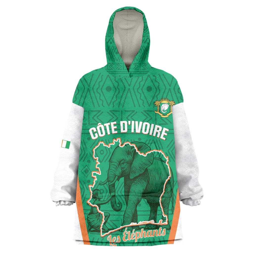 Custom Ivory Coast Football Kid Wearable Blanket Hoodie 2026 Cote d'Ivoire Les Elephants Green Version - Wonder Print Shop