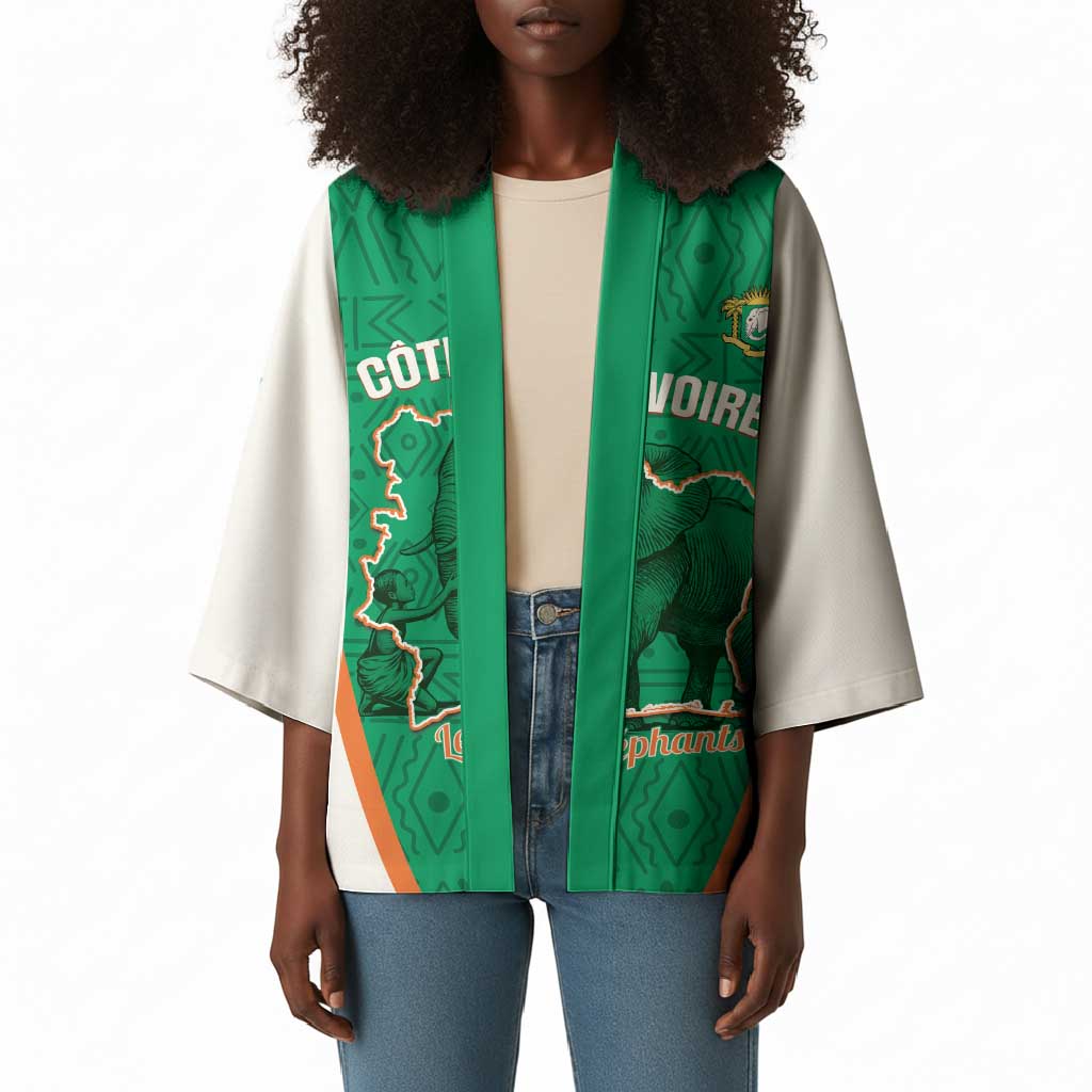 Custom Ivory Coast Football Kimono 2026 Cote d'Ivoire Les Elephants Green Version - Wonder Print Shop
