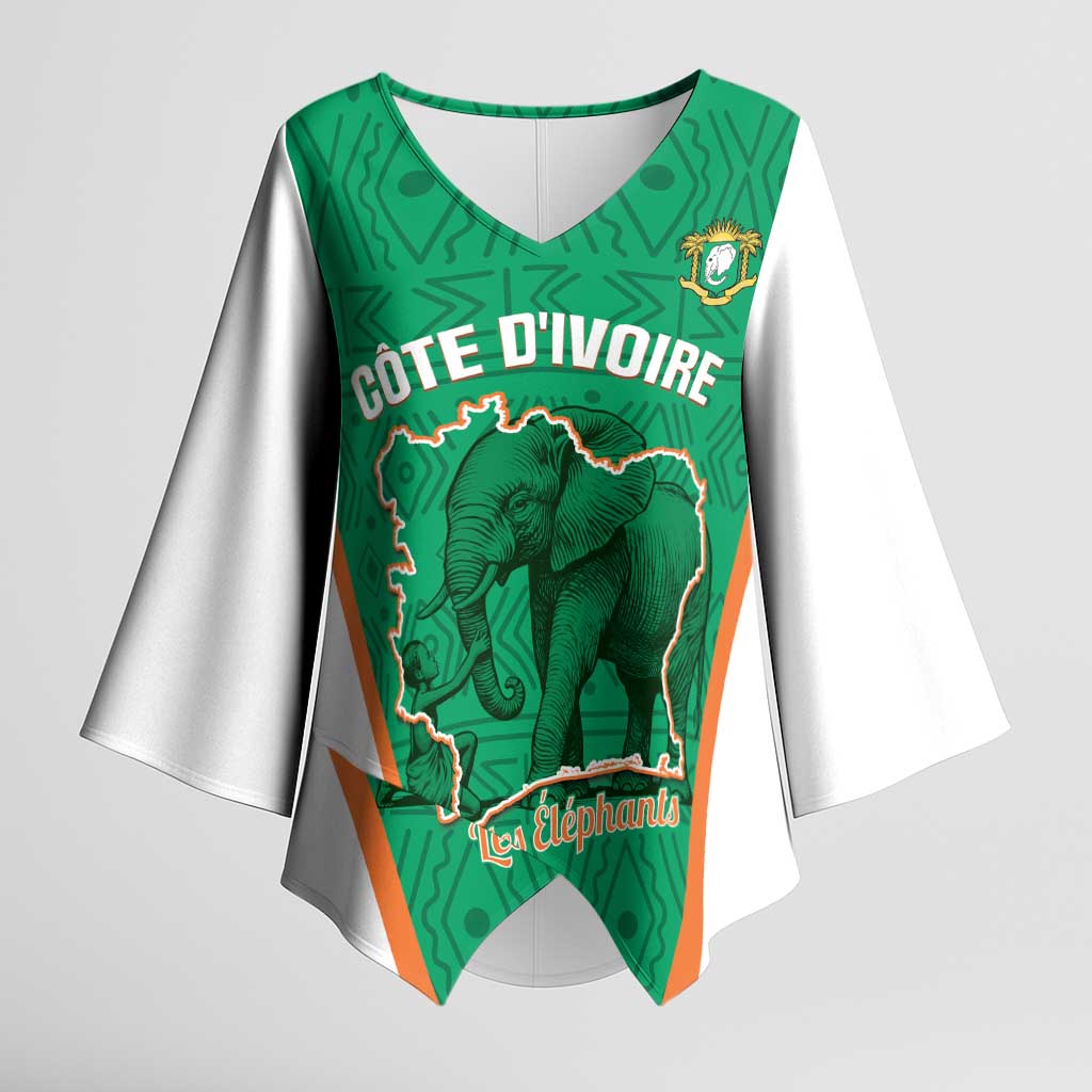 Custom Ivory Coast Football Kimono Sleeve Blouse 2026 Cote d'Ivoire Les Elephants Green Version - Wonder Print Shop