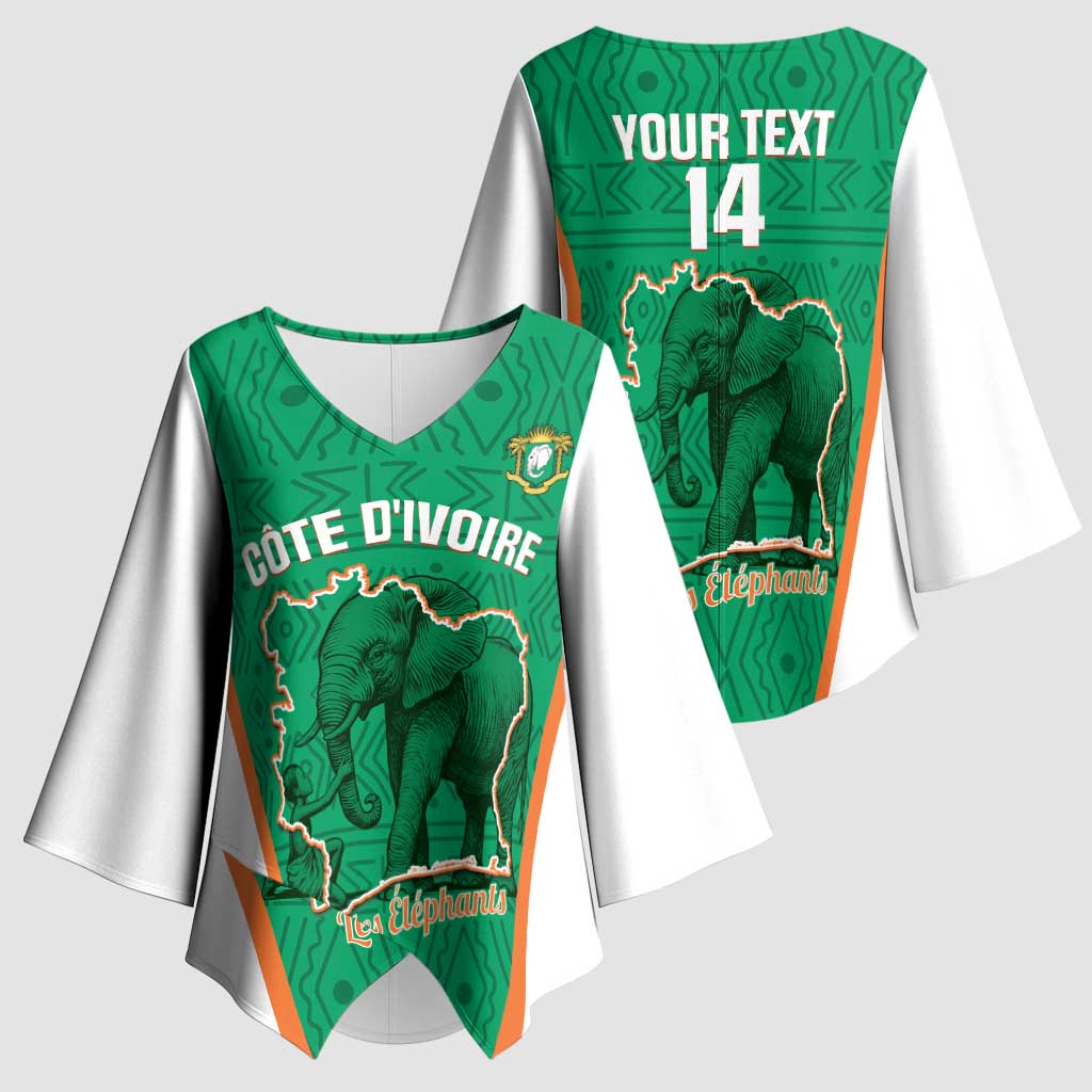 Custom Ivory Coast Football Kimono Sleeve Blouse 2026 Cote d'Ivoire Les Elephants Green Version - Wonder Print Shop