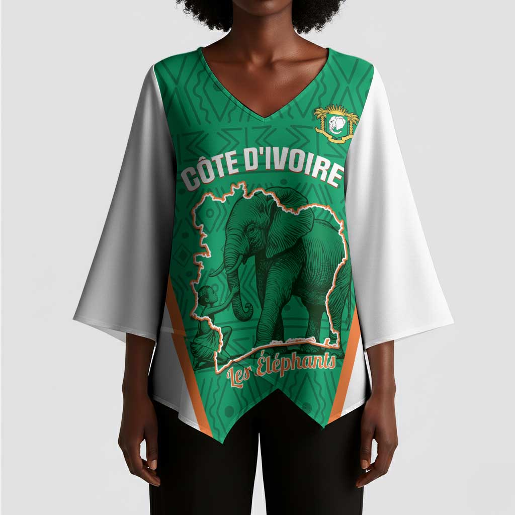 Custom Ivory Coast Football Kimono Sleeve Blouse 2026 Cote d'Ivoire Les Elephants Green Version - Wonder Print Shop