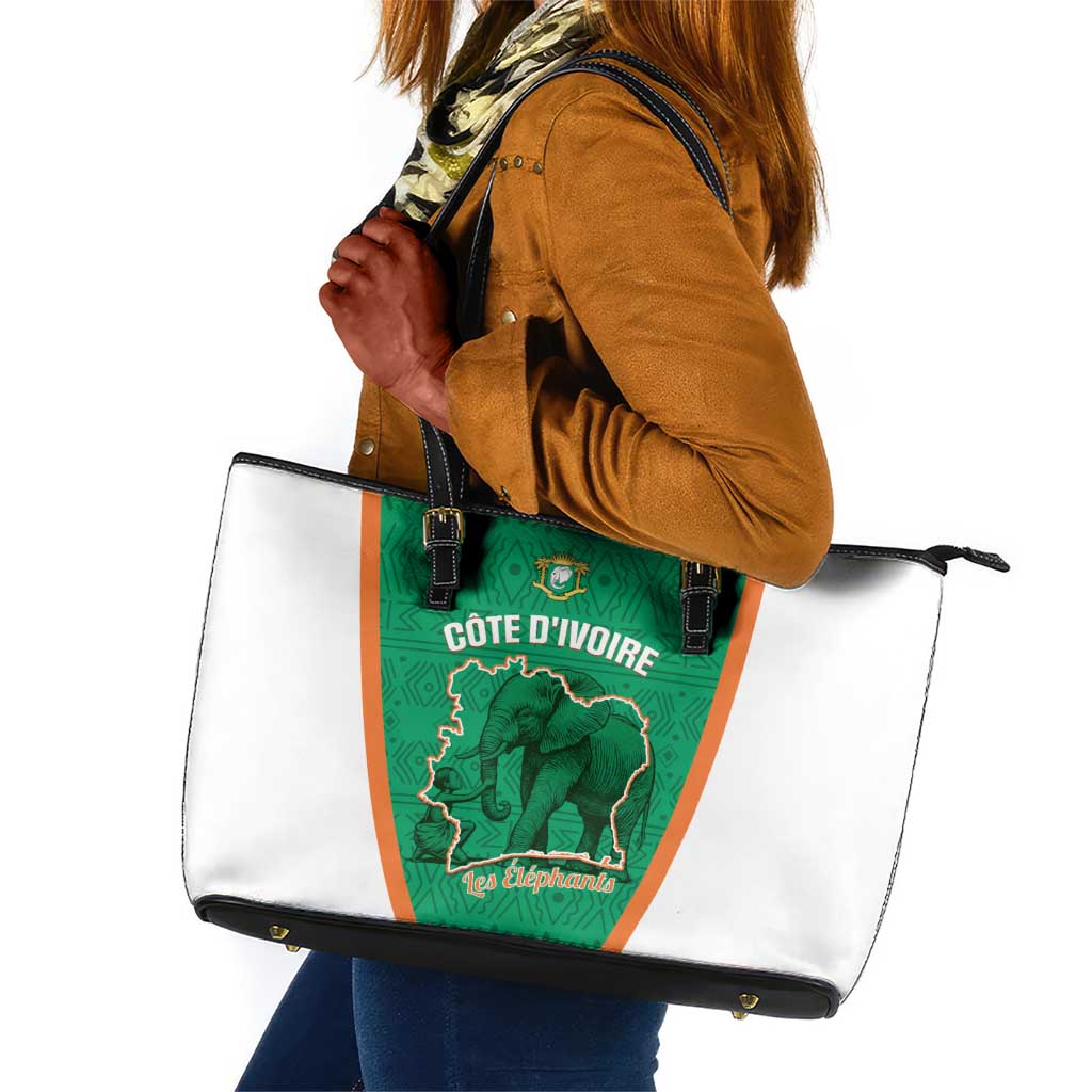 Ivory Coast Football Leather Tote Bag 2026 Cote d'Ivoire Les Elephants Green Version - Wonder Print Shop