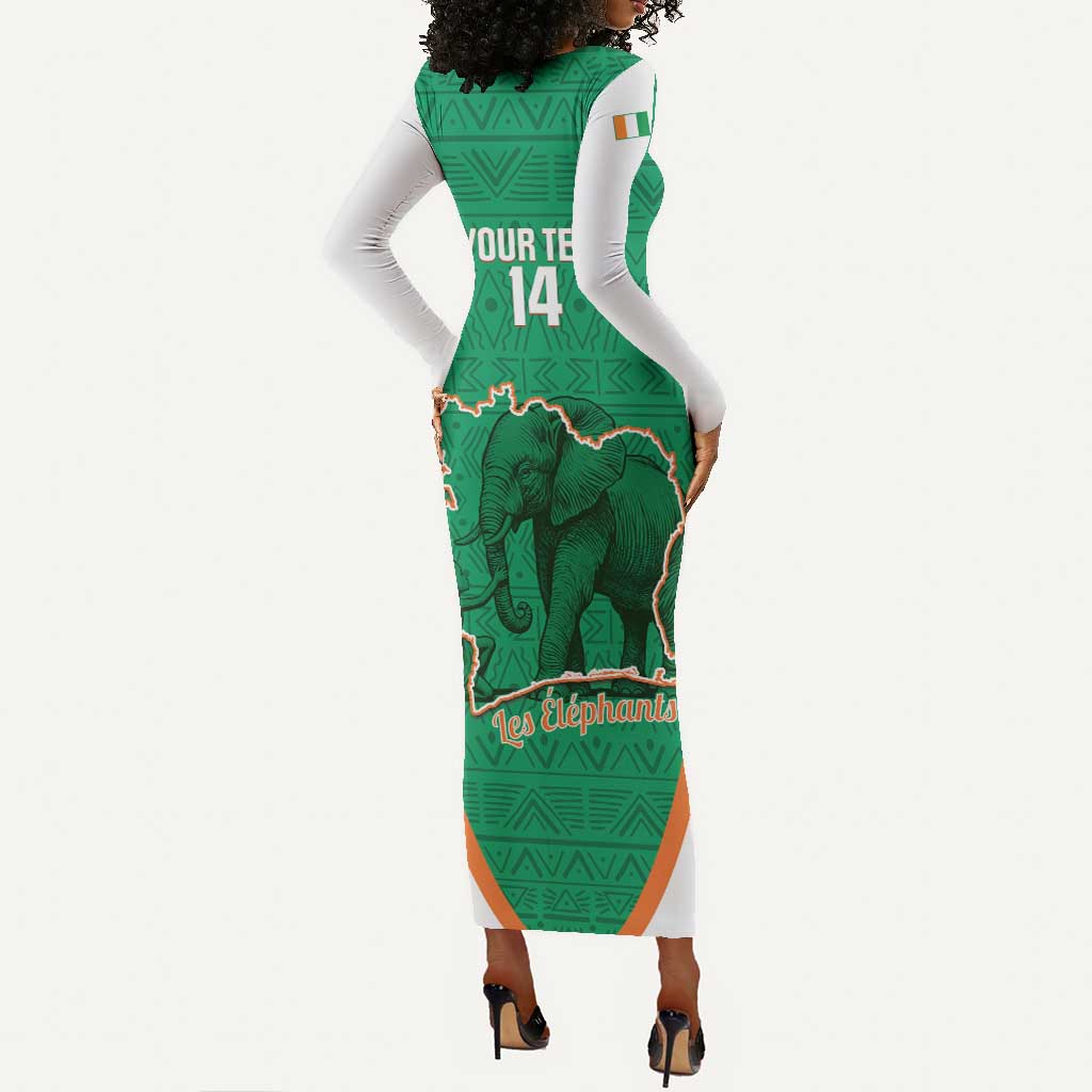 Custom Ivory Coast Football Long Sleeve Bodycon Dress 2026 Cote d'Ivoire Les Elephants Green Version - Wonder Print Shop