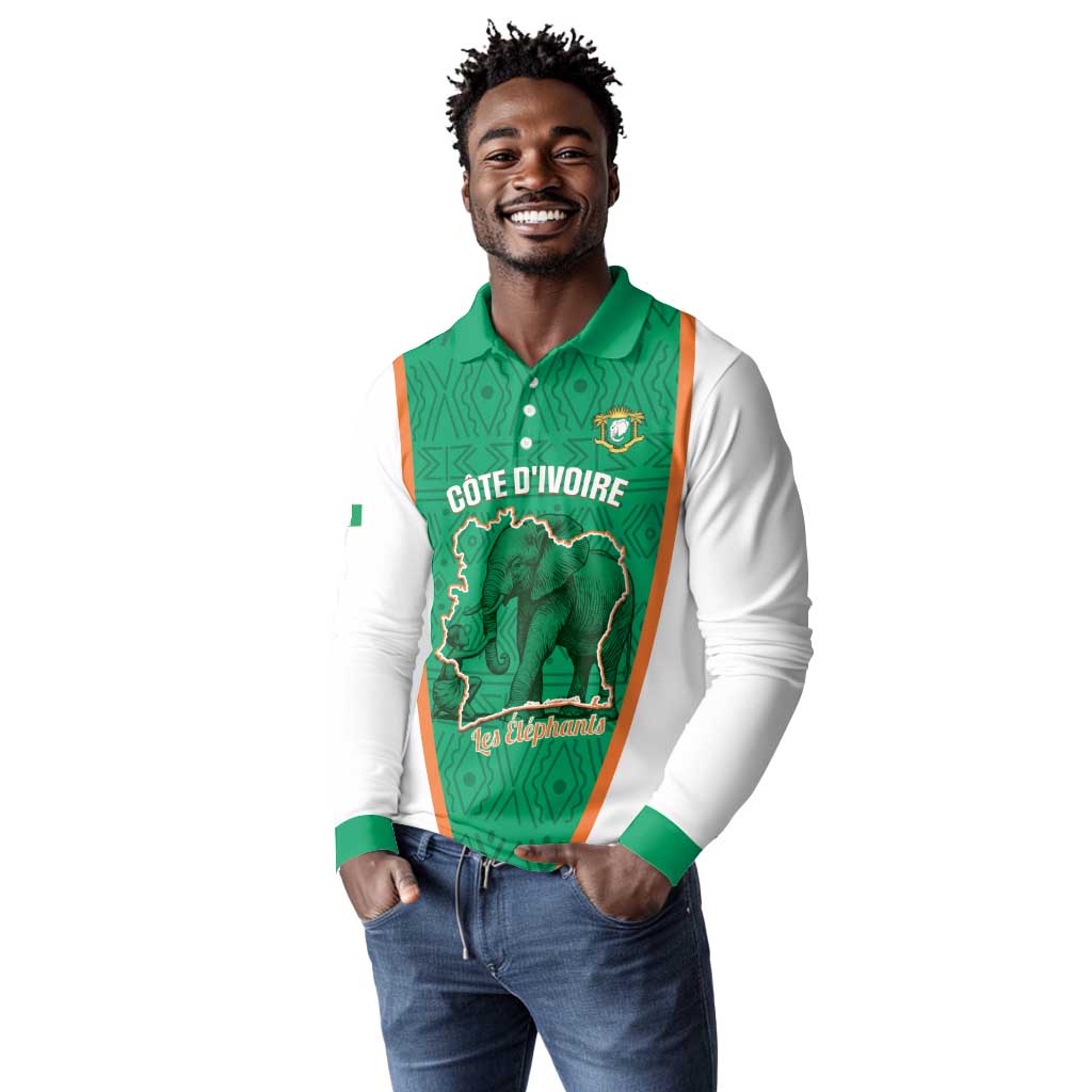 Custom Ivory Coast Football Long Sleeve Polo Shirt 2026 Cote d'Ivoire Les Elephants Green Version - Wonder Print Shop