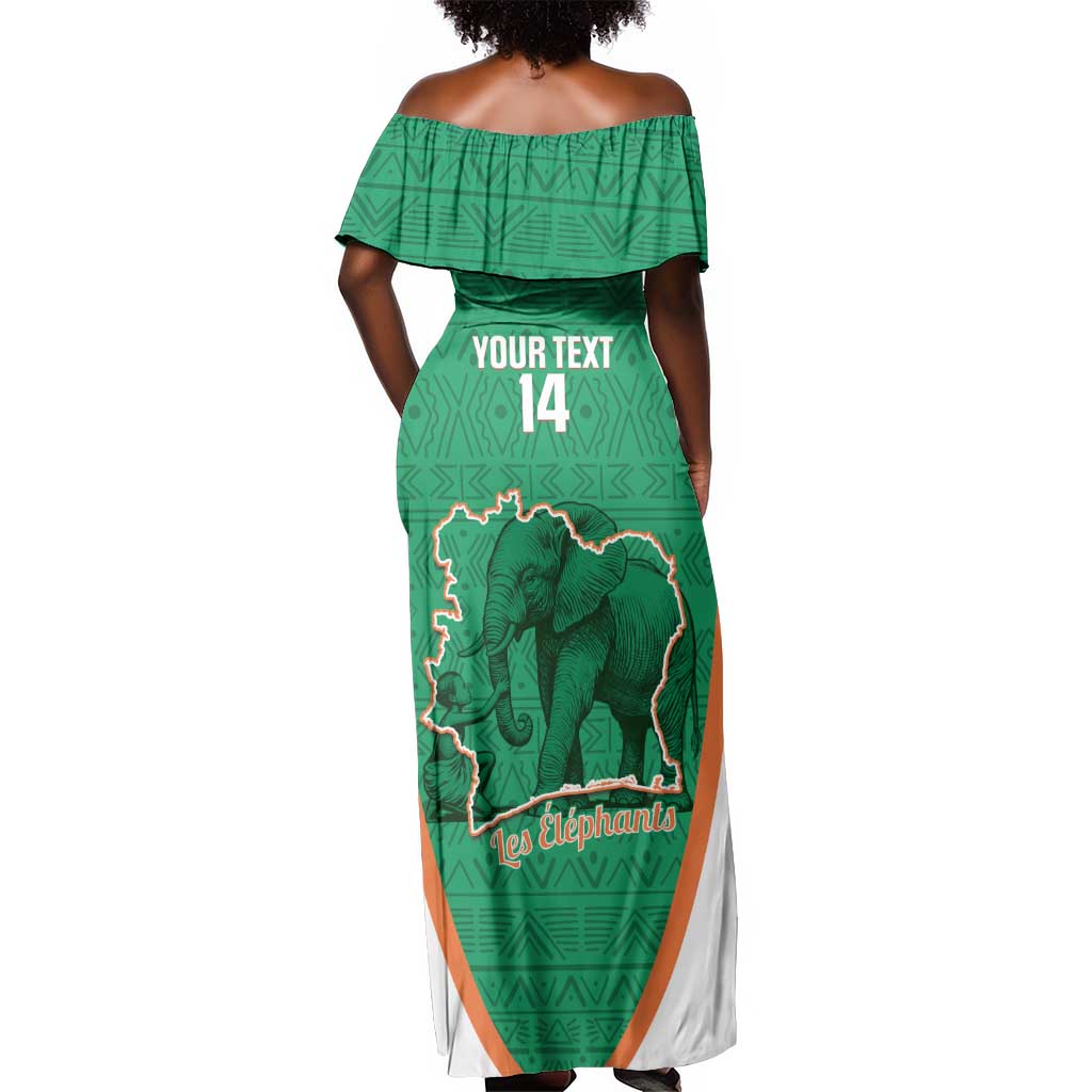 Custom Ivory Coast Football Off Shoulder Maxi Dress 2026 Cote d'Ivoire Les Elephants Green Version - Wonder Print Shop