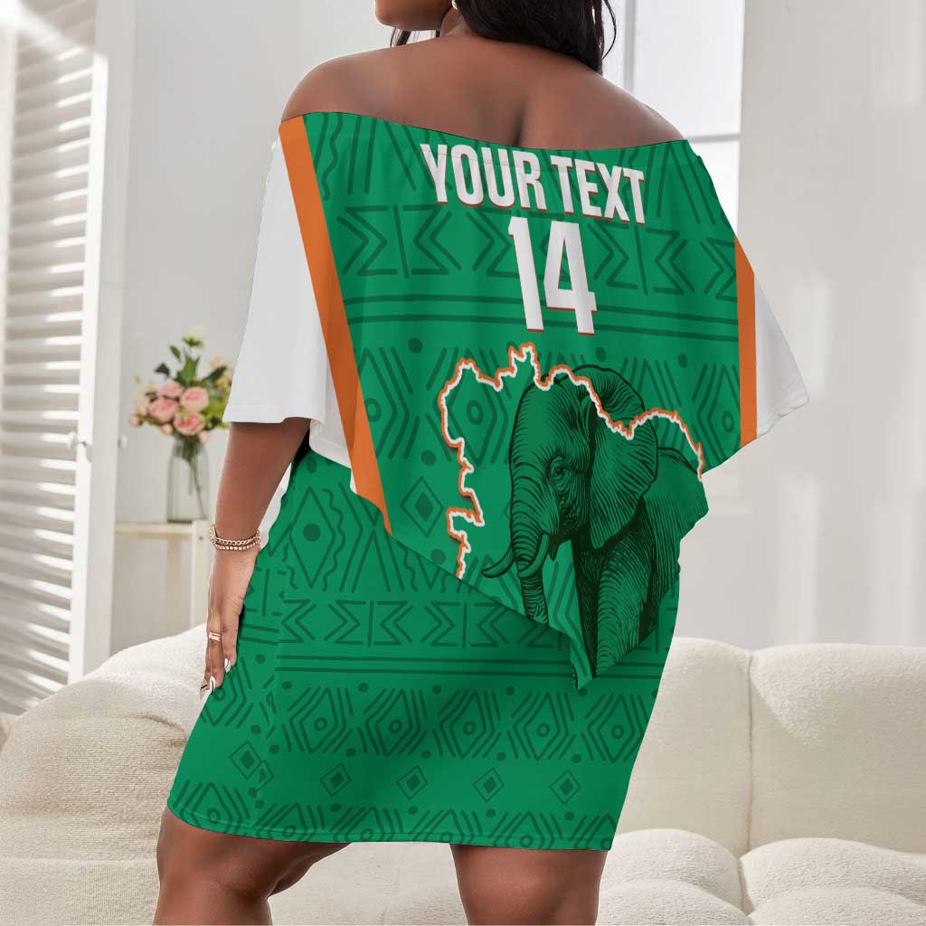 Custom Ivory Coast Football Off Shoulder Short Dress 2026 Cote d'Ivoire Les Elephants Green Version - Wonder Print Shop