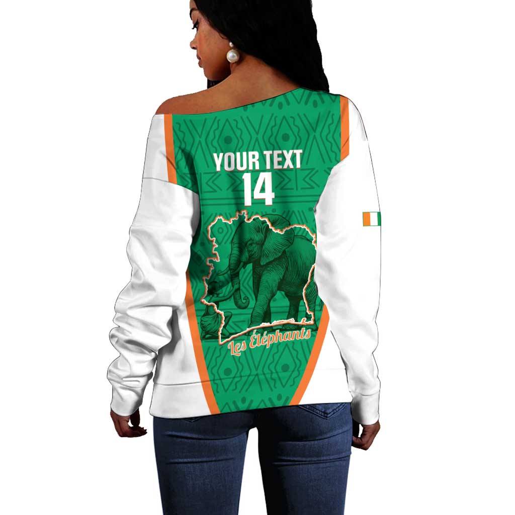 Custom Ivory Coast Football Off Shoulder Sweater 2026 Cote d'Ivoire Les Elephants Green Version - Wonder Print Shop
