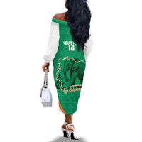 Custom Ivory Coast Football Off The Shoulder Long Sleeve Dress 2026 Cote d'Ivoire Les Elephants Green Version - Wonder Print Shop