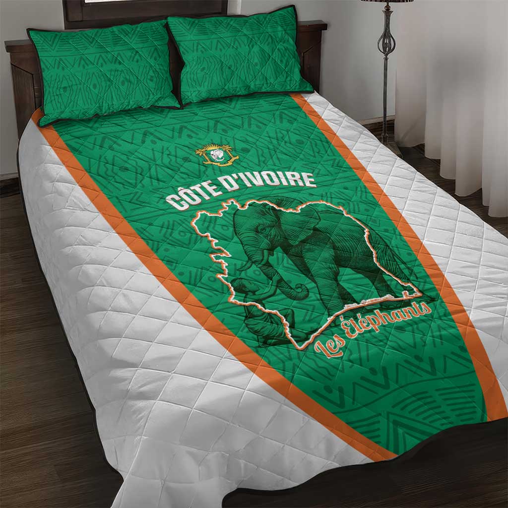 Ivory Coast Football Quilt Bed Set 2026 Cote d'Ivoire Les Elephants Green Version - Wonder Print Shop