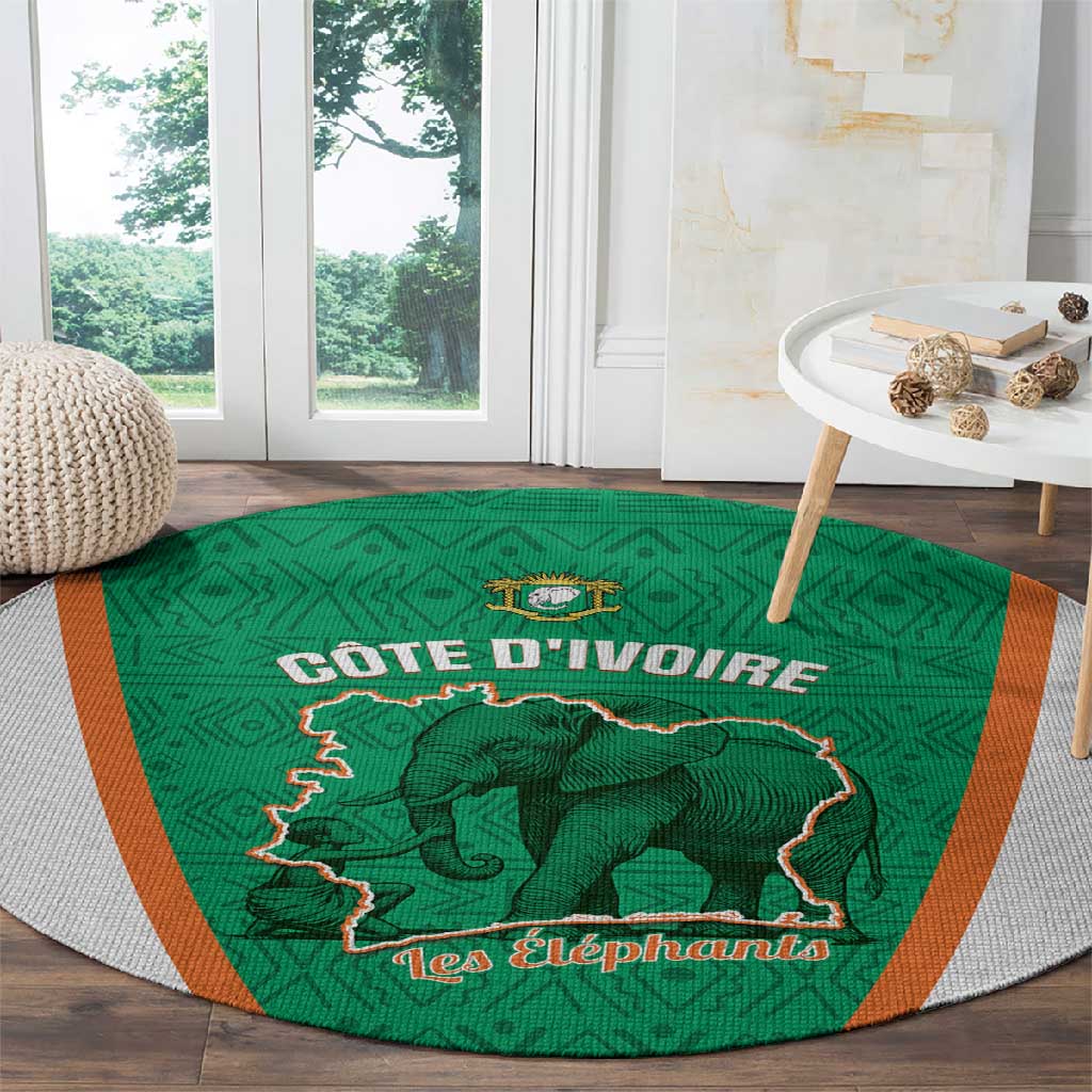 Ivory Coast Football Round Carpet 2026 Cote d'Ivoire Les Elephants Green Version - Wonder Print Shop