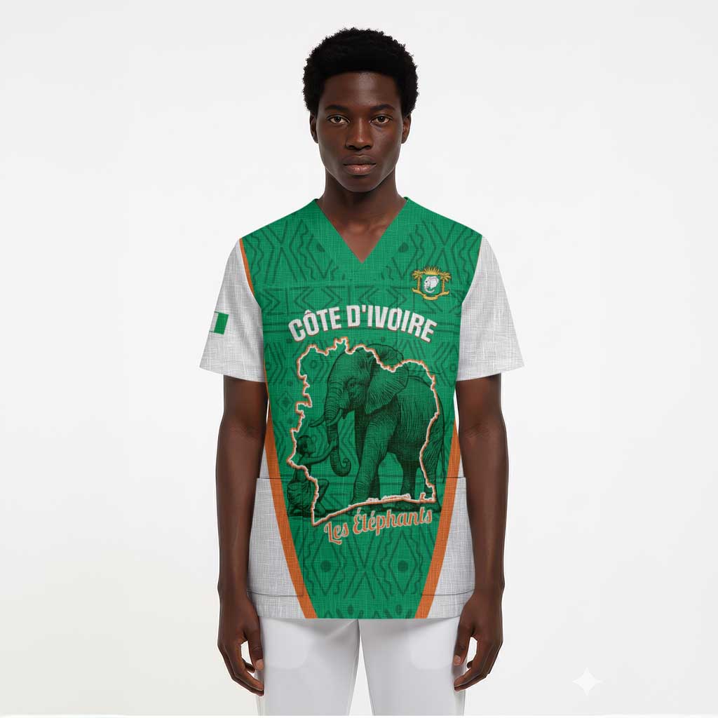 Custom Ivory Coast Football Scrub Top 2026 Cote d'Ivoire Les Elephants Green Version - Wonder Print Shop