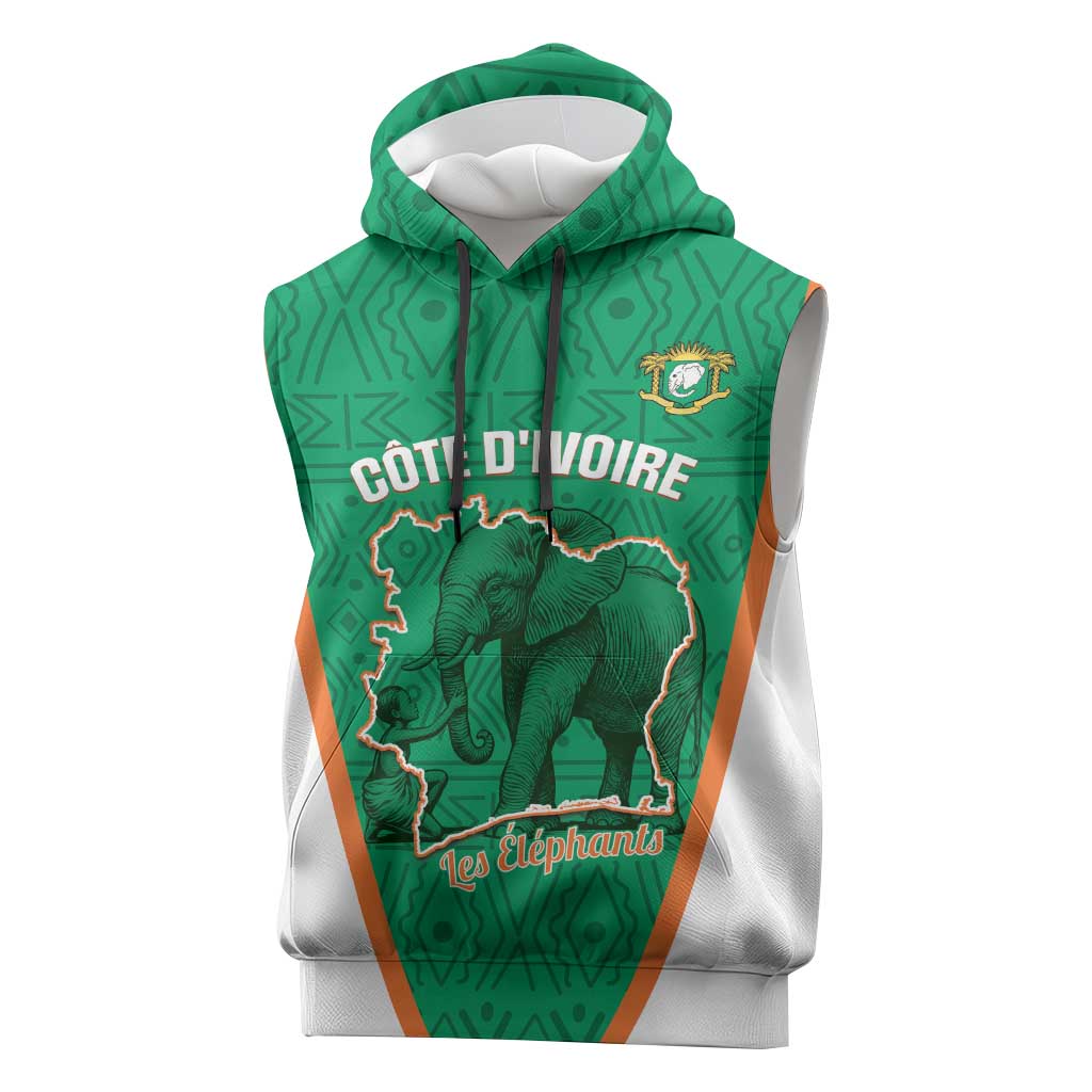 Custom Ivory Coast Football Sleeveless Hoodie 2026 Cote d'Ivoire Les Elephants Green Version - Wonder Print Shop