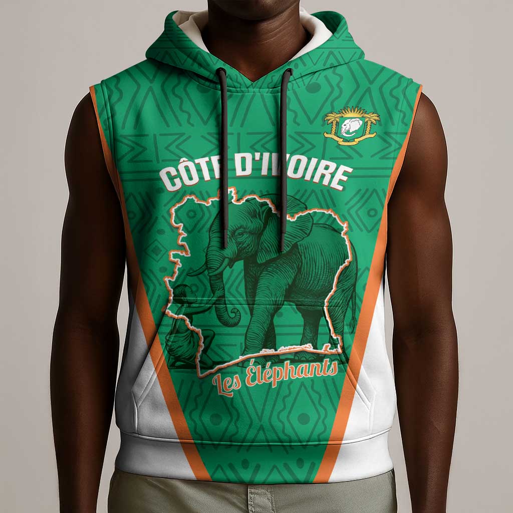 Custom Ivory Coast Football Sleeveless Hoodie 2026 Cote d'Ivoire Les Elephants Green Version - Wonder Print Shop