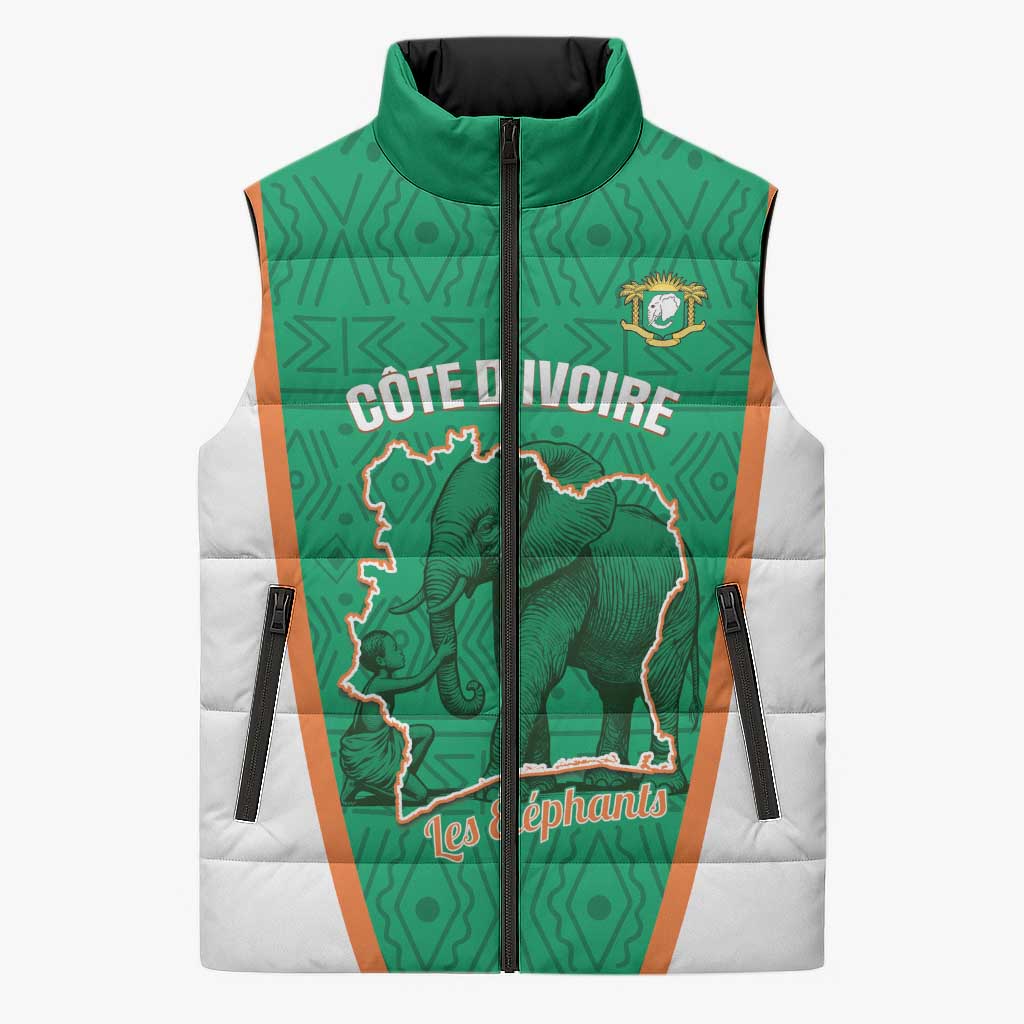 Custom Ivory Coast Football Sleeveless Puffer Jacket 2026 Cote d'Ivoire Les Elephants Green Version - Wonder Print Shop