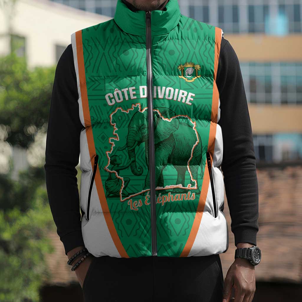 Custom Ivory Coast Football Sleeveless Puffer Jacket 2026 Cote d'Ivoire Les Elephants Green Version - Wonder Print Shop