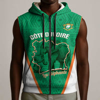 Custom Ivory Coast Football Sleeveless Zip Hoodie 2026 Cote d'Ivoire Les Elephants Green Version - Wonder Print Shop
