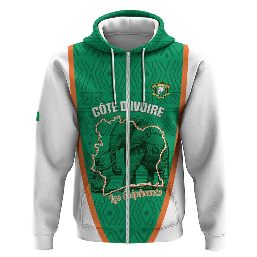 Custom Ivory Coast Football Zip Hoodie 2026 Cote d'Ivoire Les Elephants Green Version - Wonder Print Shop