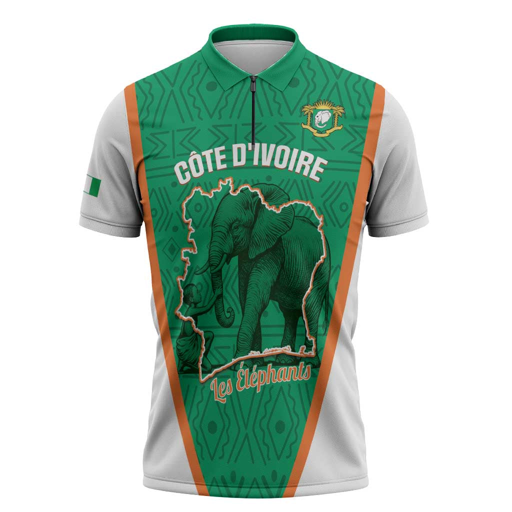 Custom Ivory Coast Football Zipper Polo Shirt 2026 Cote d'Ivoire Les Elephants Green Version - Wonder Print Shop