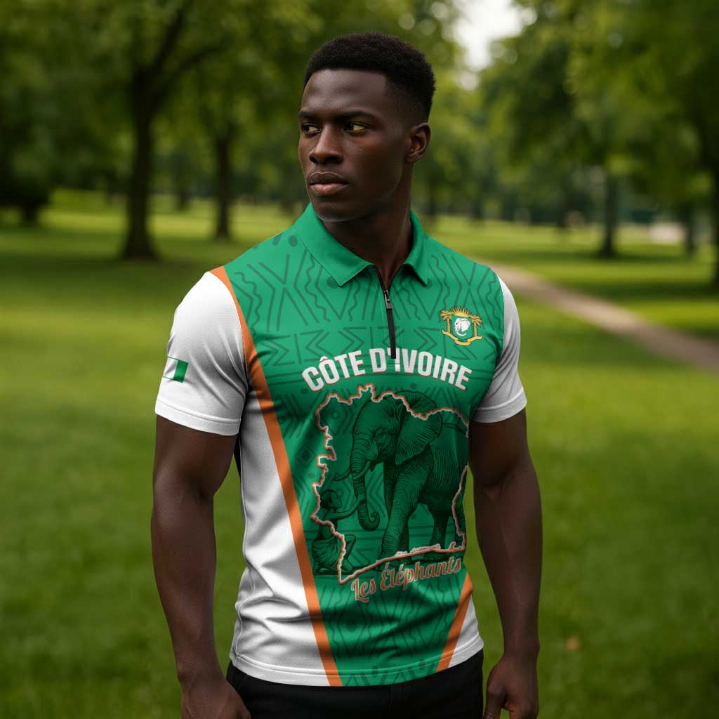 Custom Ivory Coast Football Zipper Polo Shirt 2026 Cote d'Ivoire Les Elephants Green Version - Wonder Print Shop