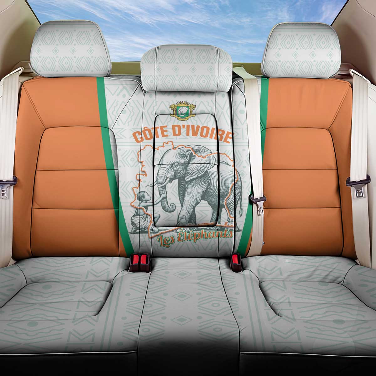 Ivory Coast Football Back Car Seat Cover 2026 Cote d'Ivoire Les Elephants White Version - Wonder Print Shop