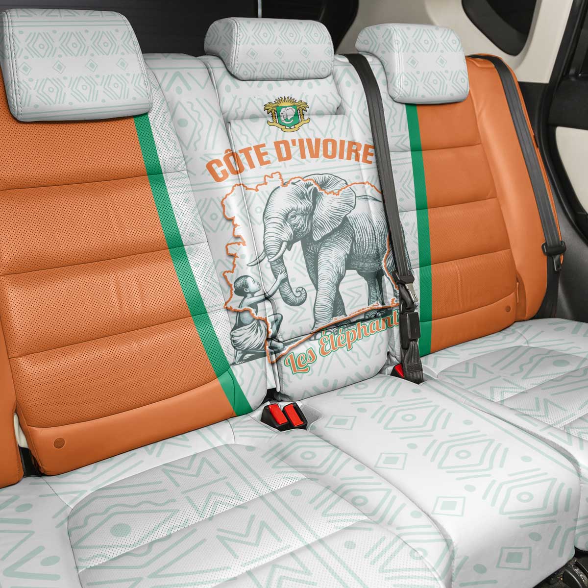 Ivory Coast Football Back Car Seat Cover 2026 Cote d'Ivoire Les Elephants White Version - Wonder Print Shop