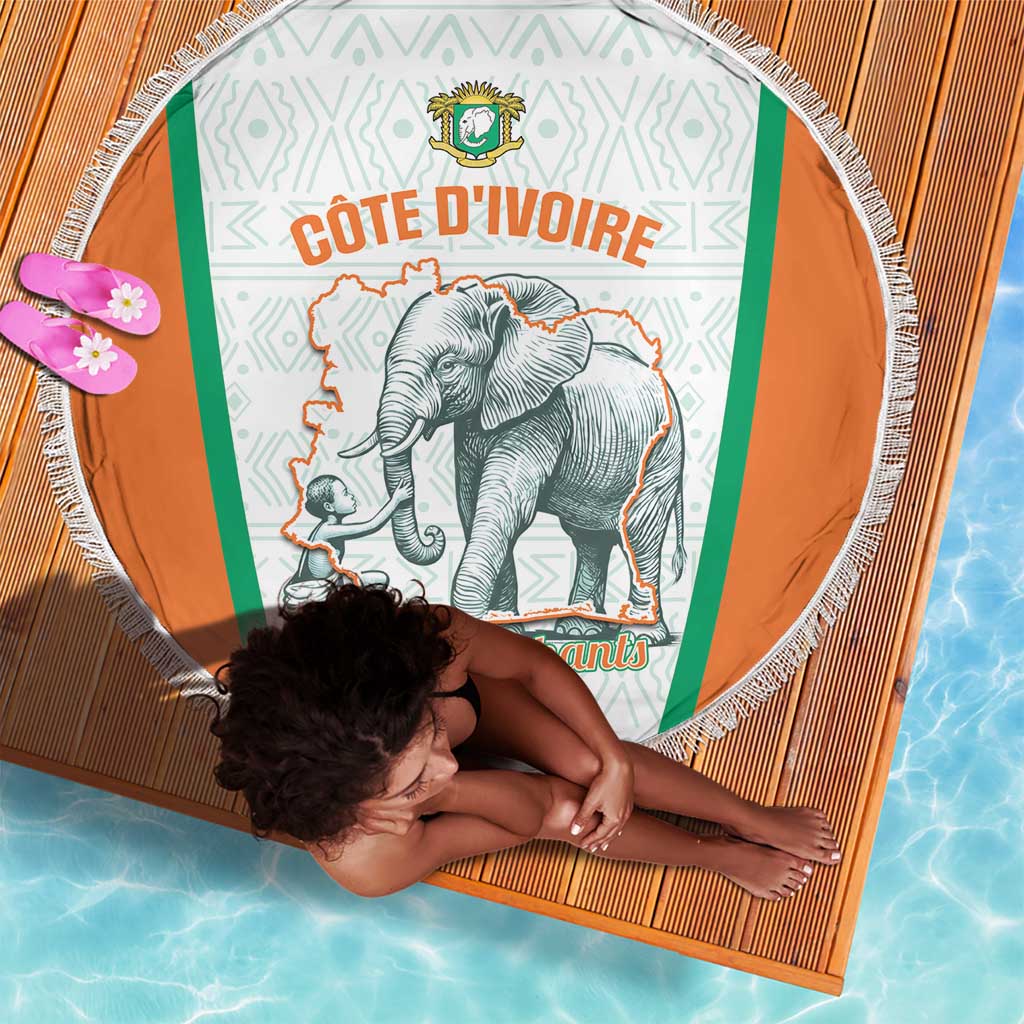 Ivory Coast Football Beach Blanket 2026 Cote d'Ivoire Les Elephants White Version - Wonder Print Shop