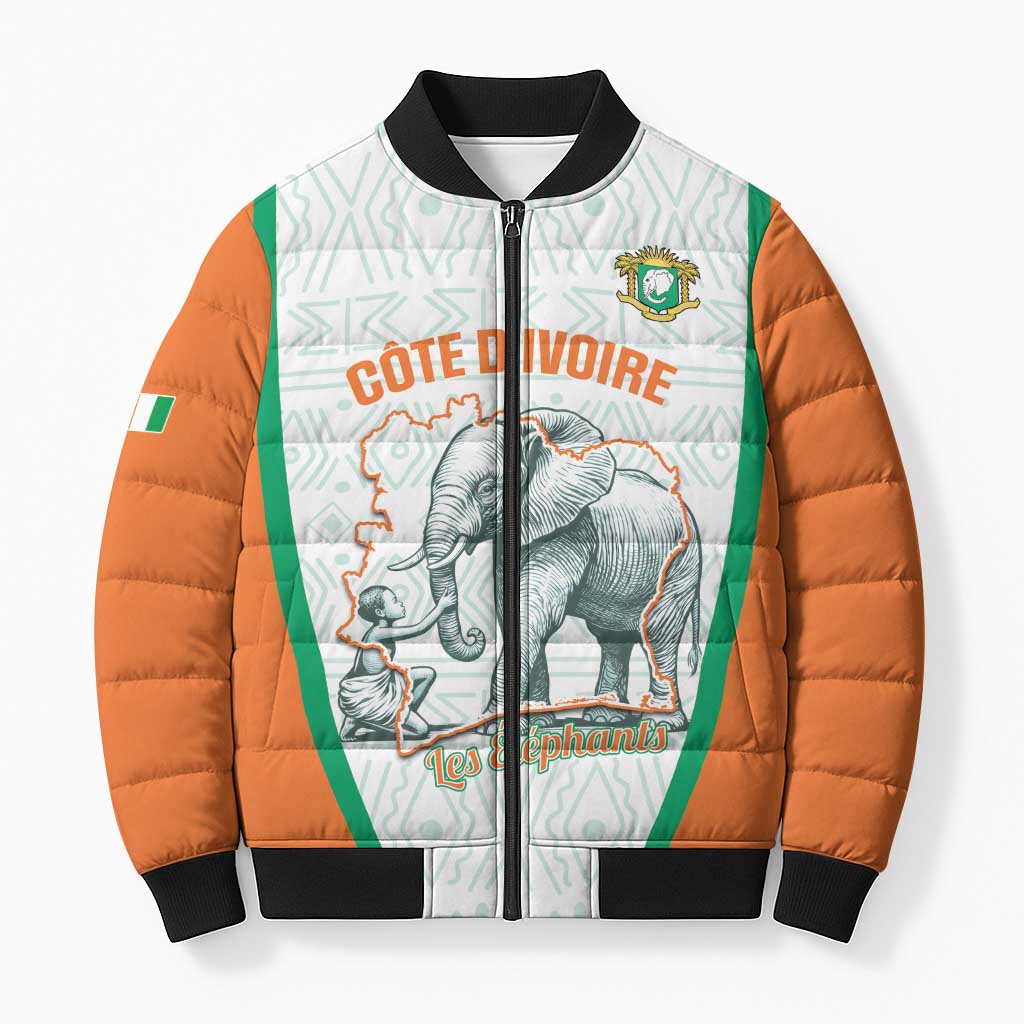 Custom Ivory Coast Football Bomber Puffer Jacket 2026 Cote d'Ivoire Les Elephants White Version - Wonder Print Shop