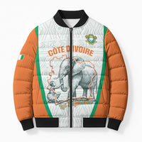 Custom Ivory Coast Football Bomber Puffer Jacket 2026 Cote d'Ivoire Les Elephants White Version - Wonder Print Shop