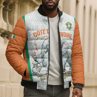 Custom Ivory Coast Football Bomber Puffer Jacket 2026 Cote d'Ivoire Les Elephants White Version - Wonder Print Shop