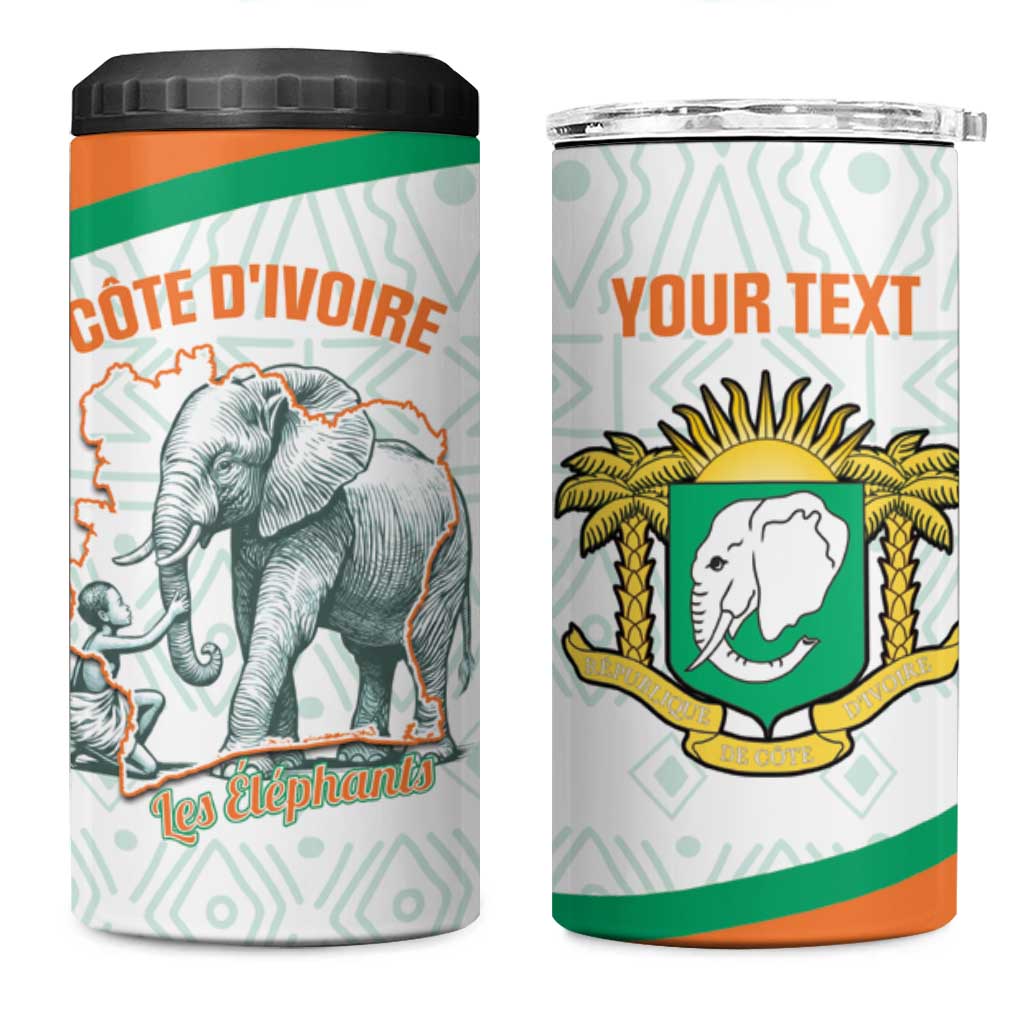 Custom Ivory Coast Football 4 in 1 Can Cooler Tumbler 2026 Cote d'Ivoire Les Elephants White Version - Wonder Print Shop