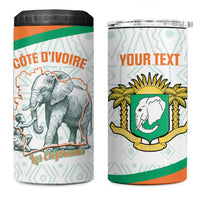 Custom Ivory Coast Football 4 in 1 Can Cooler Tumbler 2026 Cote d'Ivoire Les Elephants White Version - Wonder Print Shop