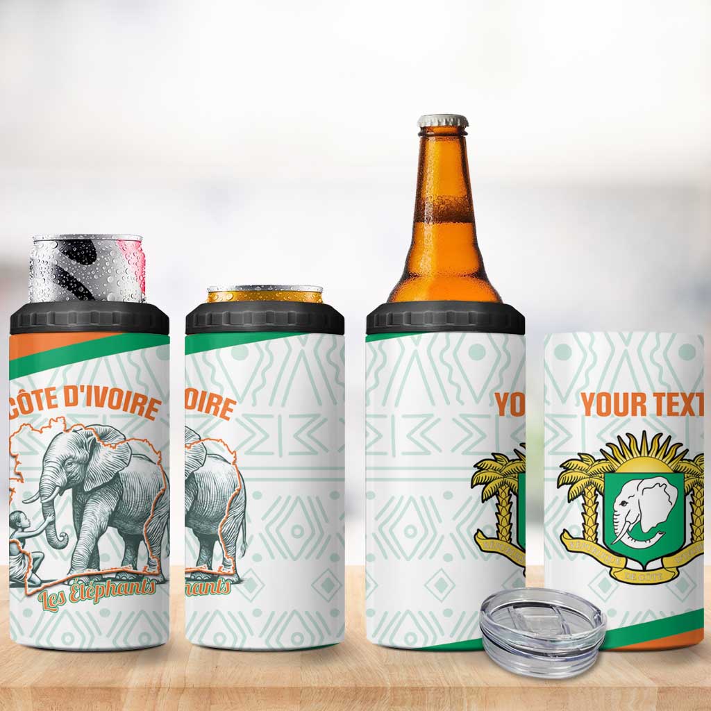 Custom Ivory Coast Football 4 in 1 Can Cooler Tumbler 2026 Cote d'Ivoire Les Elephants White Version - Wonder Print Shop