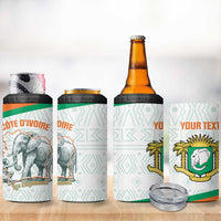 Custom Ivory Coast Football 4 in 1 Can Cooler Tumbler 2026 Cote d'Ivoire Les Elephants White Version - Wonder Print Shop
