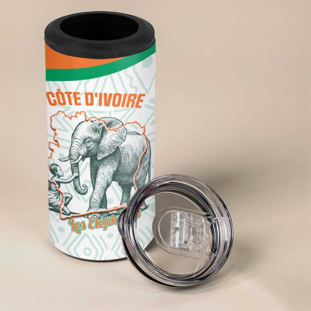 Custom Ivory Coast Football 4 in 1 Can Cooler Tumbler 2026 Cote d'Ivoire Les Elephants White Version - Wonder Print Shop