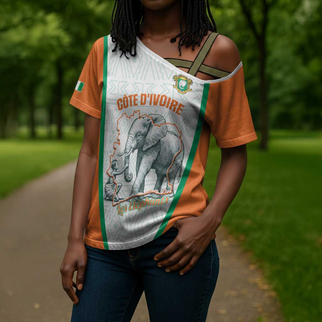 Custom Ivory Coast Football Cross Shoulder Shirt 2026 Cote d'Ivoire Les Elephants White Version - Wonder Print Shop