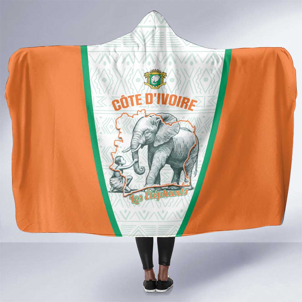 Ivory Coast Football Hooded Blanket 2026 Cote d'Ivoire Les Elephants White Version - Wonder Print Shop