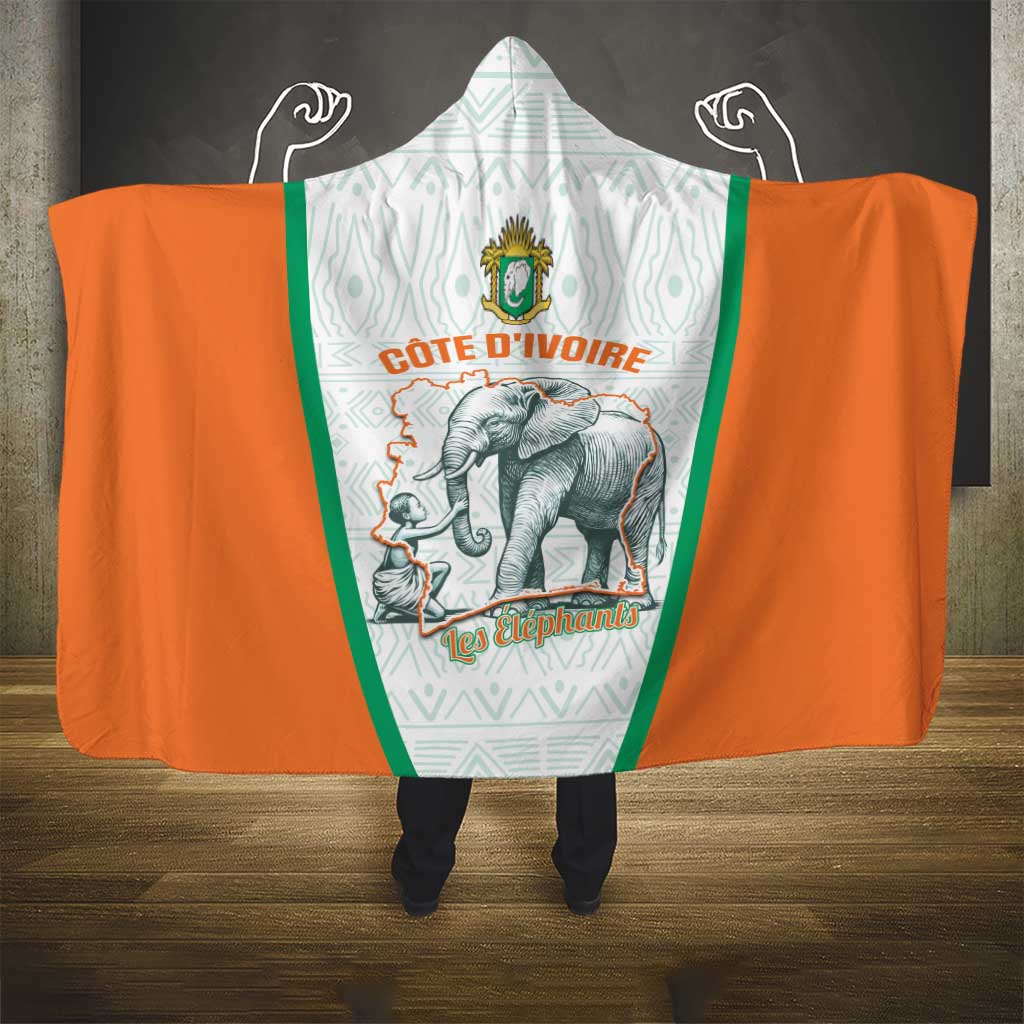 Ivory Coast Football Hooded Blanket 2026 Cote d'Ivoire Les Elephants White Version - Wonder Print Shop