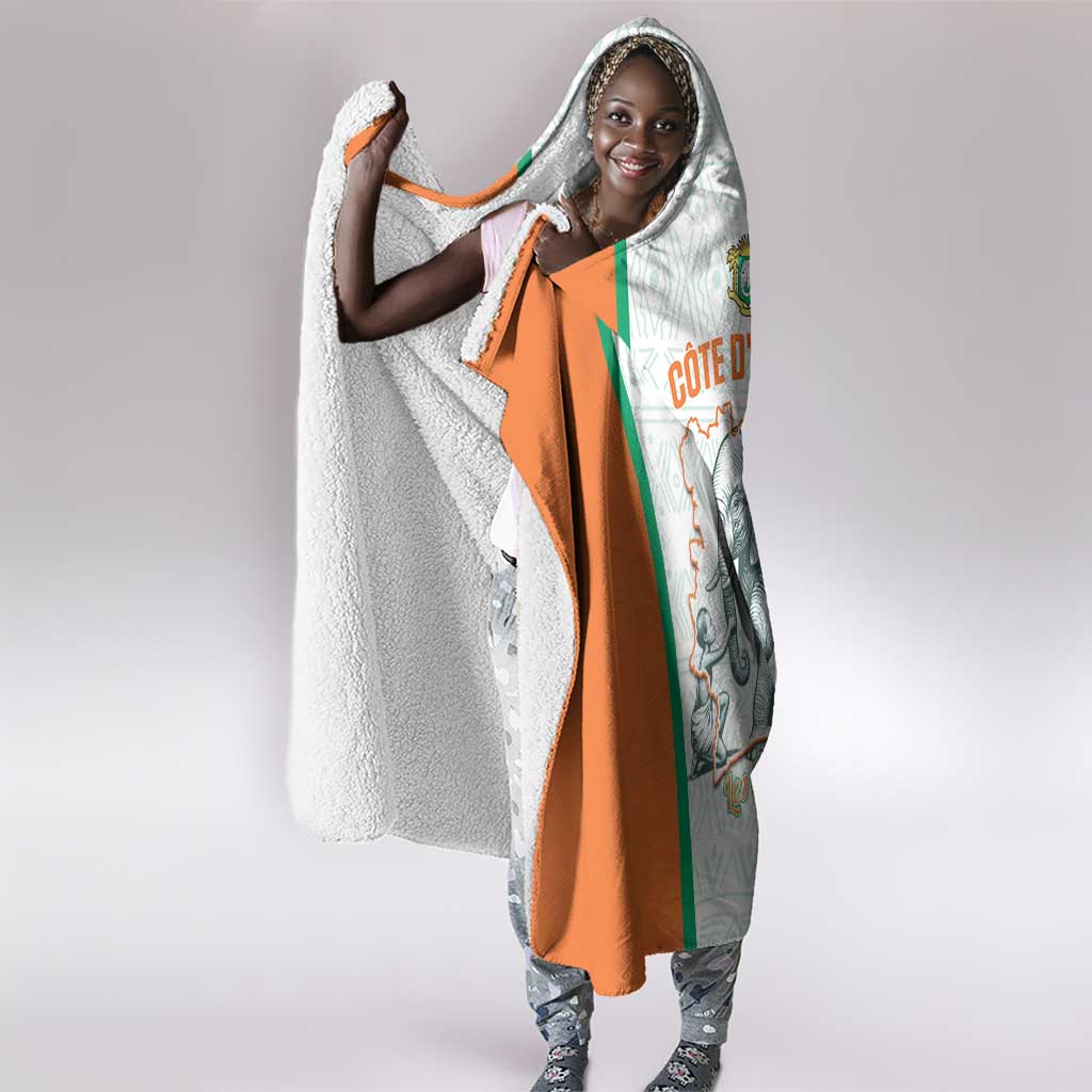 Ivory Coast Football Hooded Blanket 2026 Cote d'Ivoire Les Elephants White Version - Wonder Print Shop